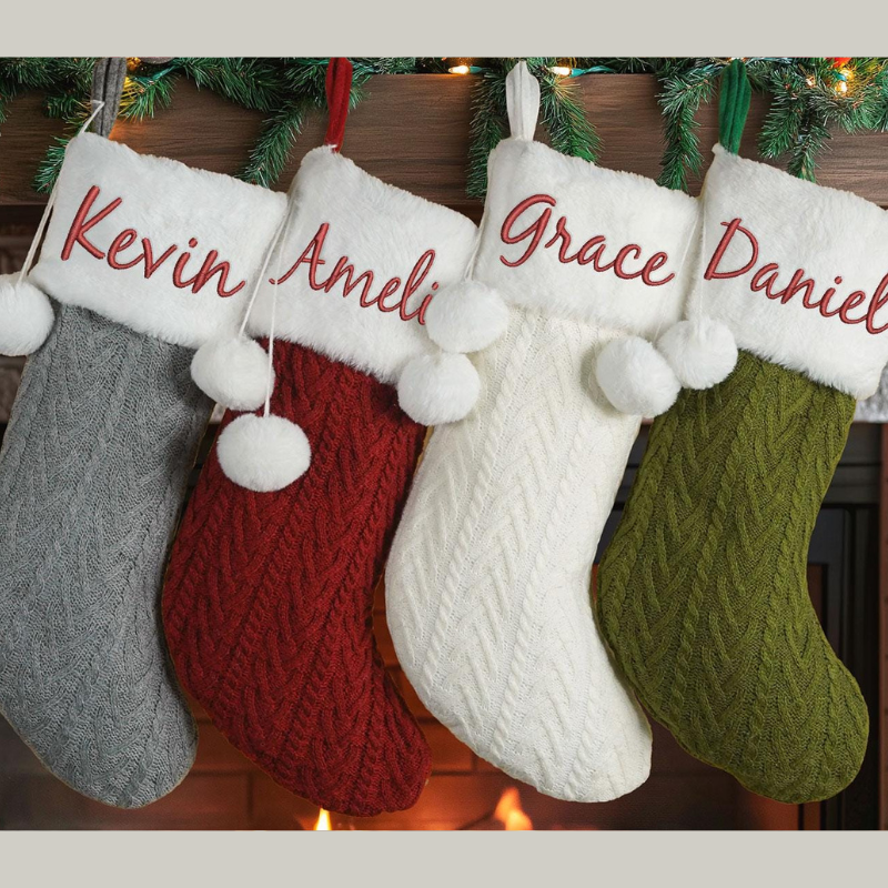 Personalized Knitted With Pom Pom Christmas Stocking