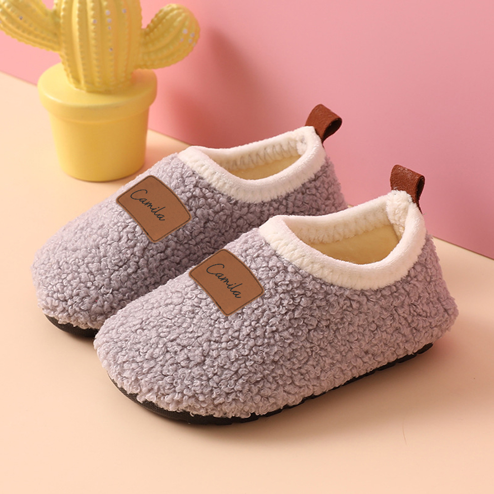 Personalized Kid Leather Patch Warm Plush Floor Sock Shoes 