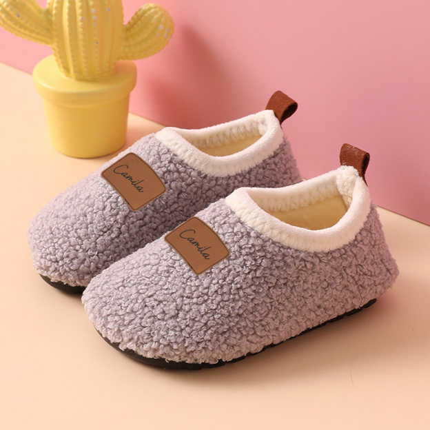 Personalized Kid Leather Patch Warm Plush Floor Sock Shoes 