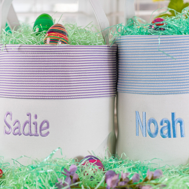 Personalized Kid Embroidered Easter Canvas Baskets 