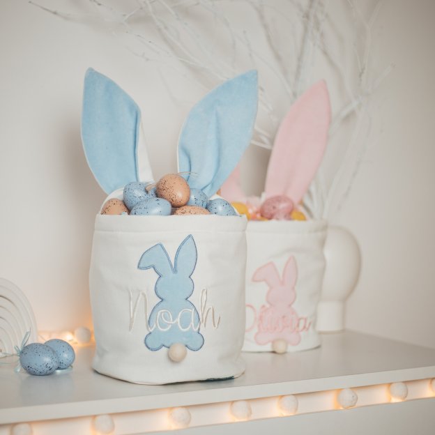 Personalized Easter Embroidered Bunny Basket 