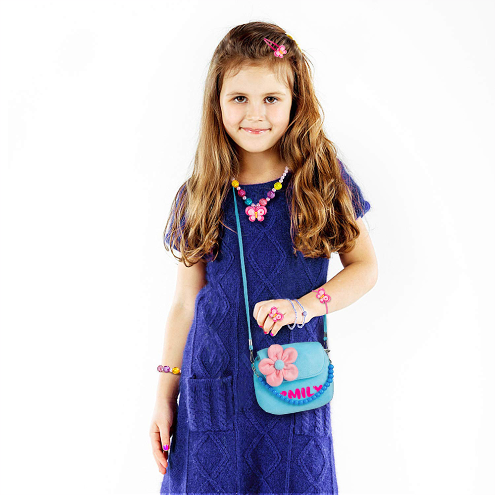 Personalized Girls Plush Handbags With Costume Jewelry Set