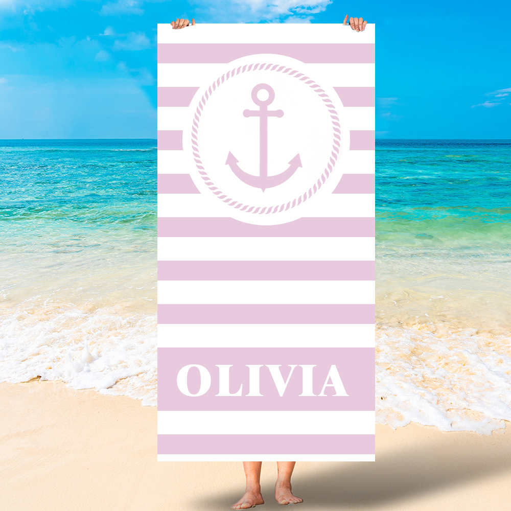 Personalized Striped Beach Towel with Anchor for Summer & Beach | KKTowel57