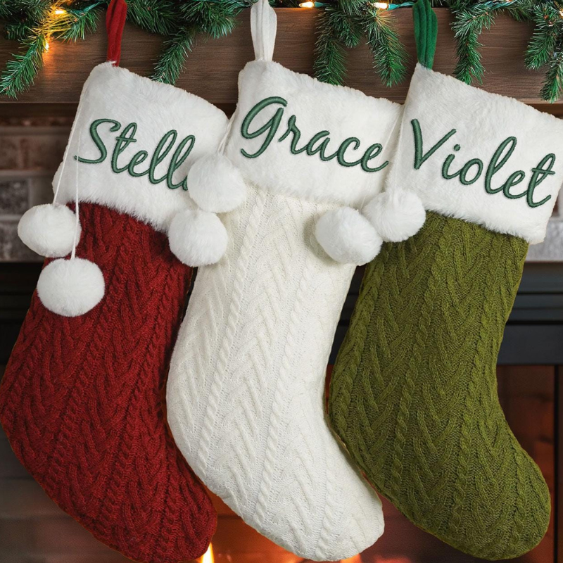 Personalized Knitted With Pom Pom Christmas Stocking