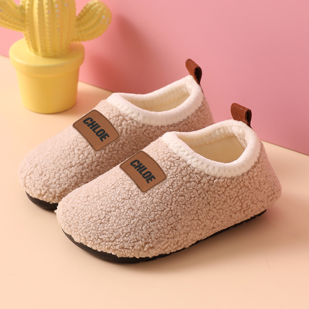 Personalized Kid Leather Patch Warm Plush Floor Sock Shoes 