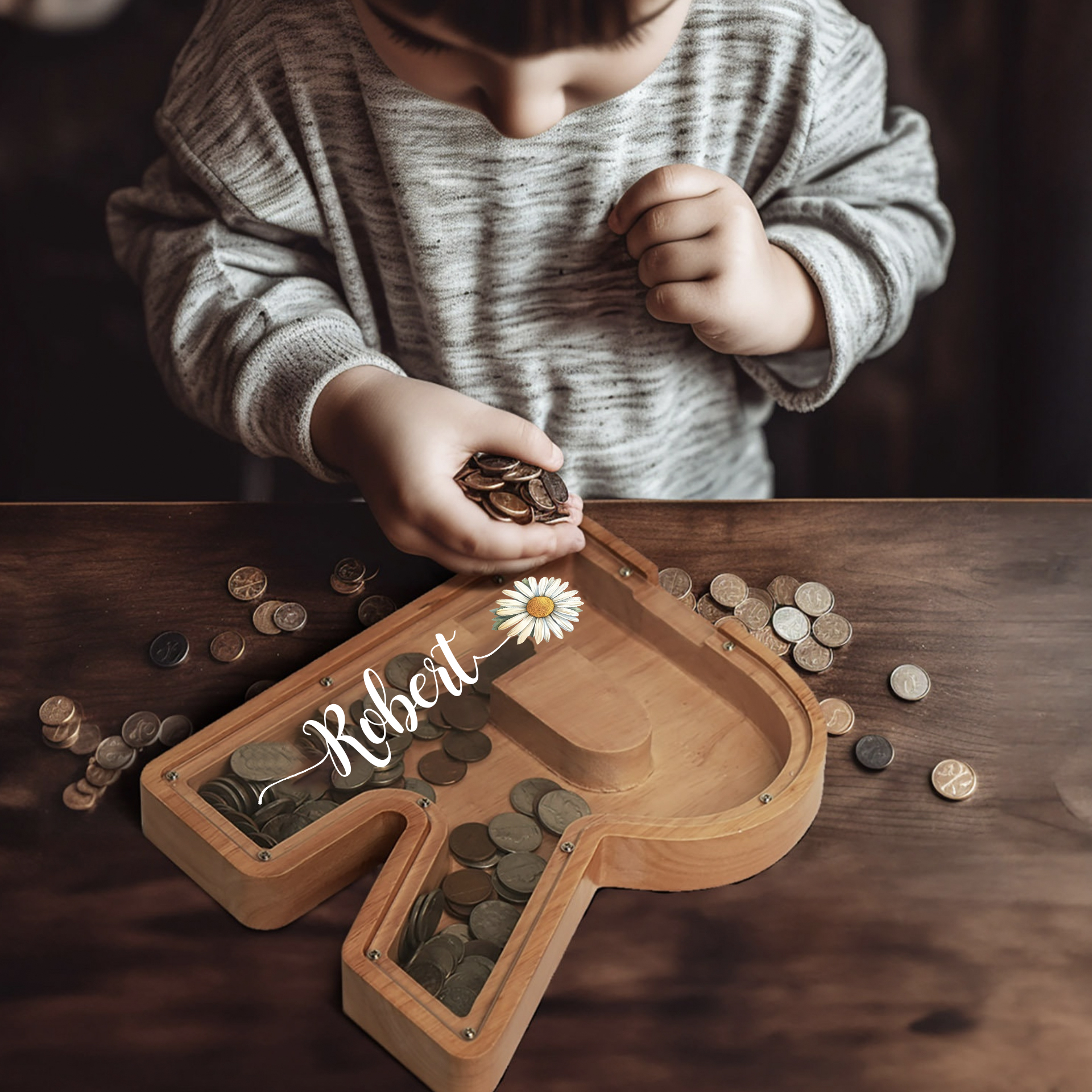 Personalized Kid Cute Wood Letter Birth Flower Money Boxes