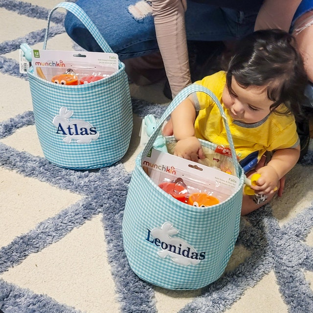 Personalized Easter Embroidered Bunny Basket 