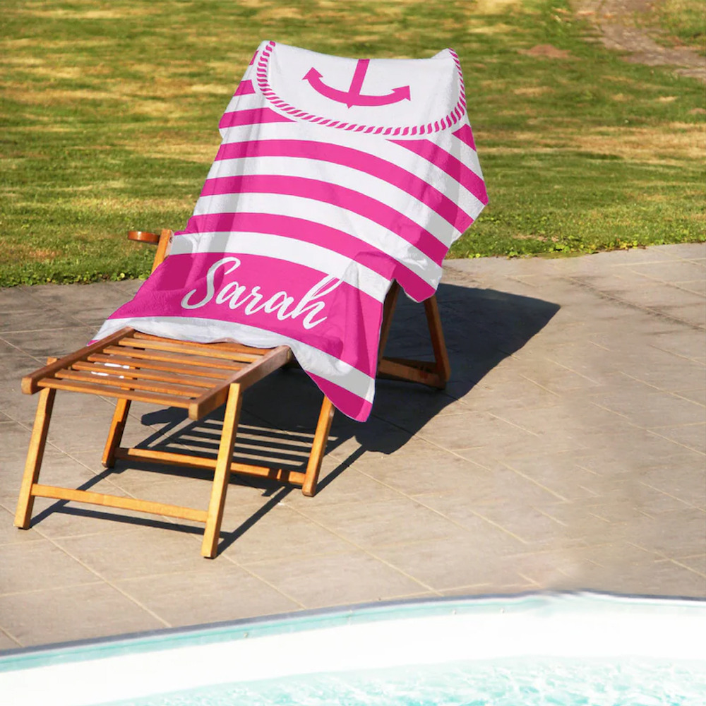 Personalized Striped Beach Towel with Anchor for Summer & Beach | KKTowel57