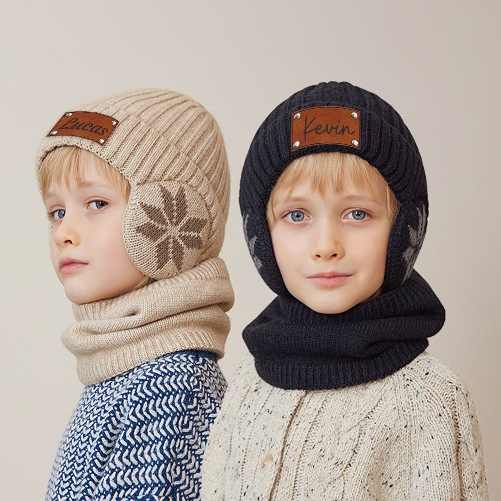 Personalized Kid Winter Beanie Knitted Hats Scarf Set 