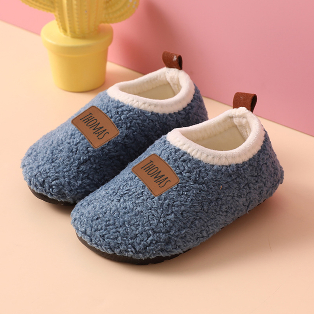 Personalized Kid Leather Patch Warm Plush Floor Sock Shoes 