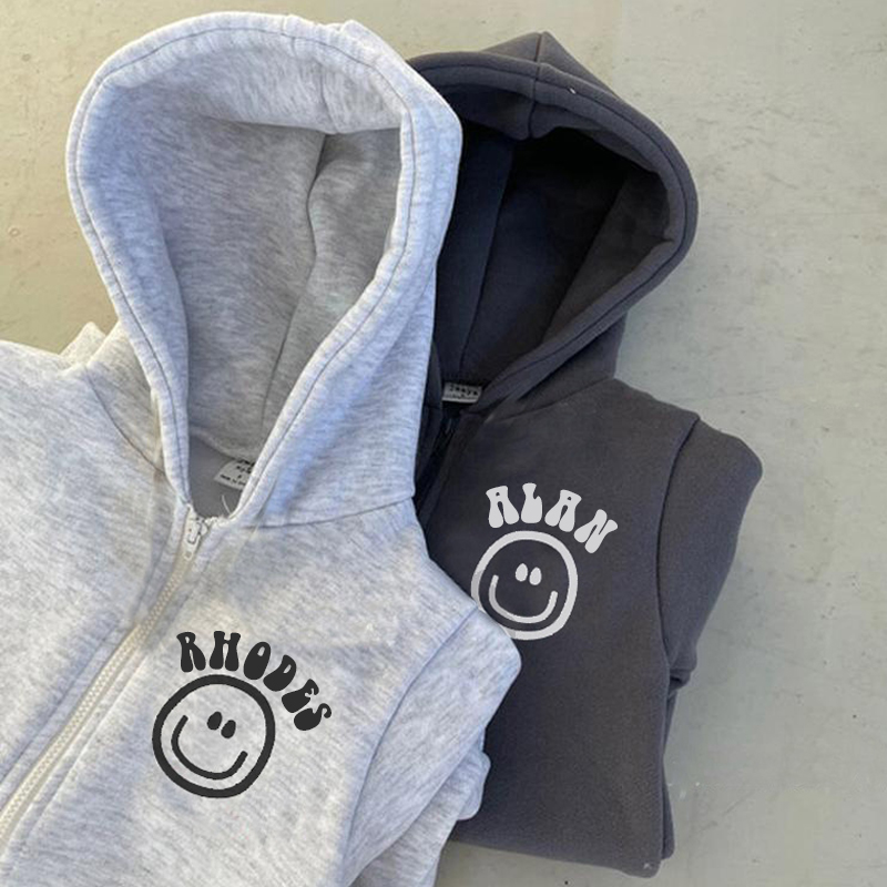 Personalized Kids Smile Face Zip Sweatshirt Romper | inRomper11
