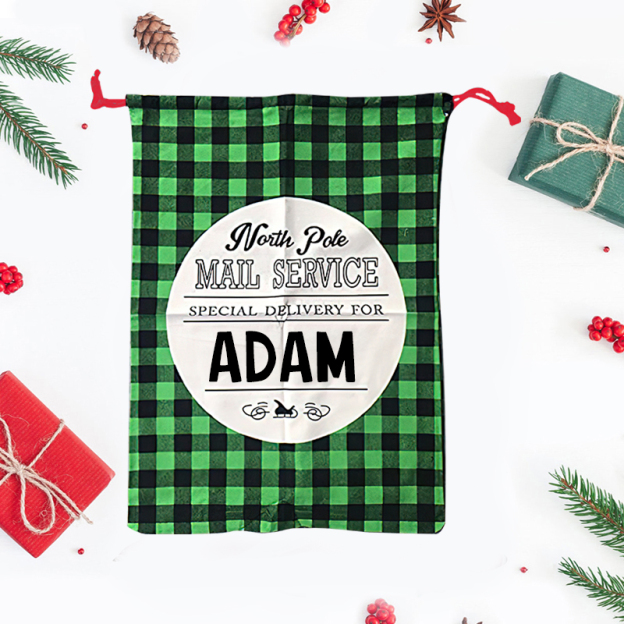 personalized Name Monogram Christmas Gift Plaid Sack