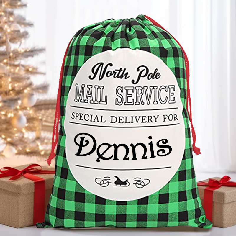 personalized Name Monogram Christmas Gift Plaid Sack