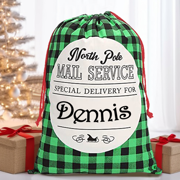 personalized Name Monogram Christmas Gift Plaid Sack