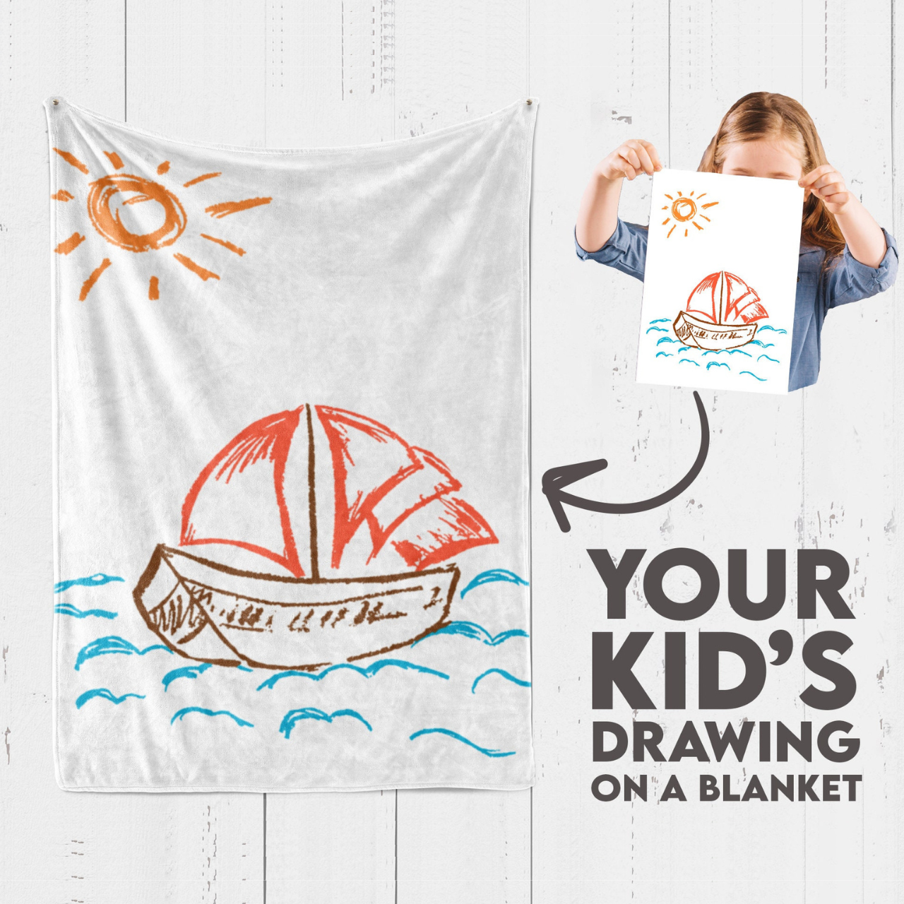 Personalized Lovely Kid‘s Drawing On Blanket
