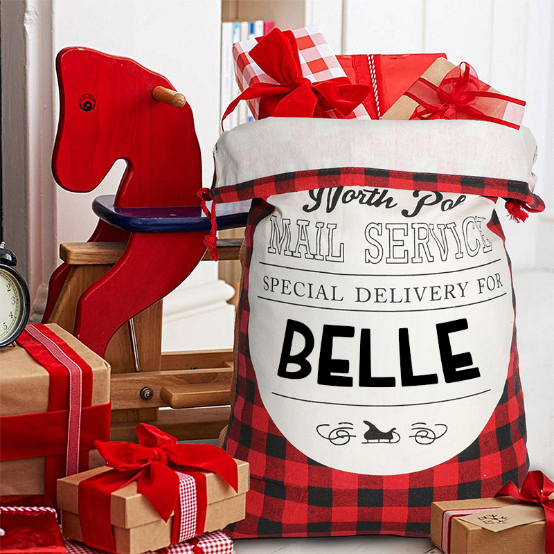 personalized Name Monogram Christmas Gift Plaid Sack