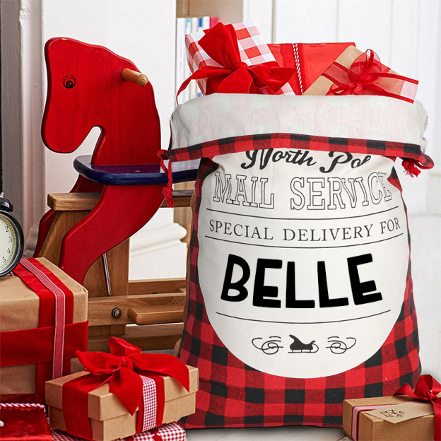 personalized Name Monogram Christmas Gift Plaid Sack