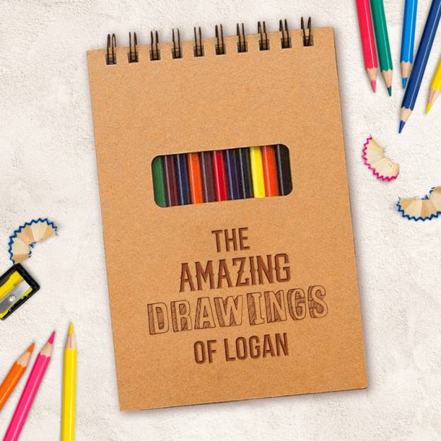 Personalized Sketchbook for Kids (Colored Pencils Included)