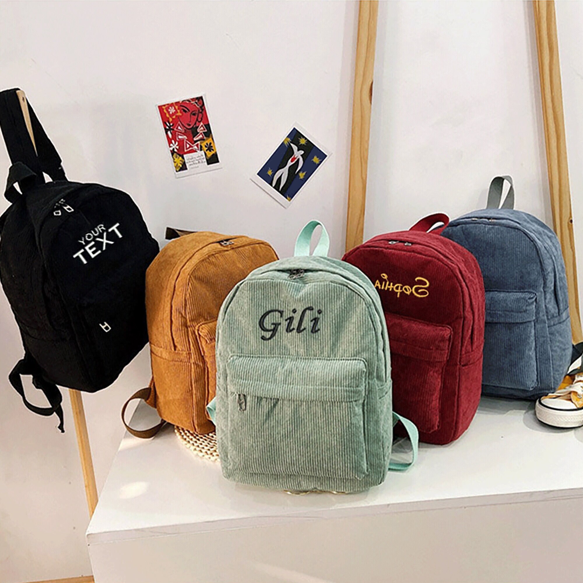 Personalized Embroidery Kid Corduroy Backpack