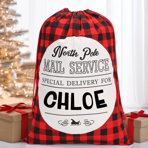 personalized Name Monogram Christmas Gift Plaid Sack