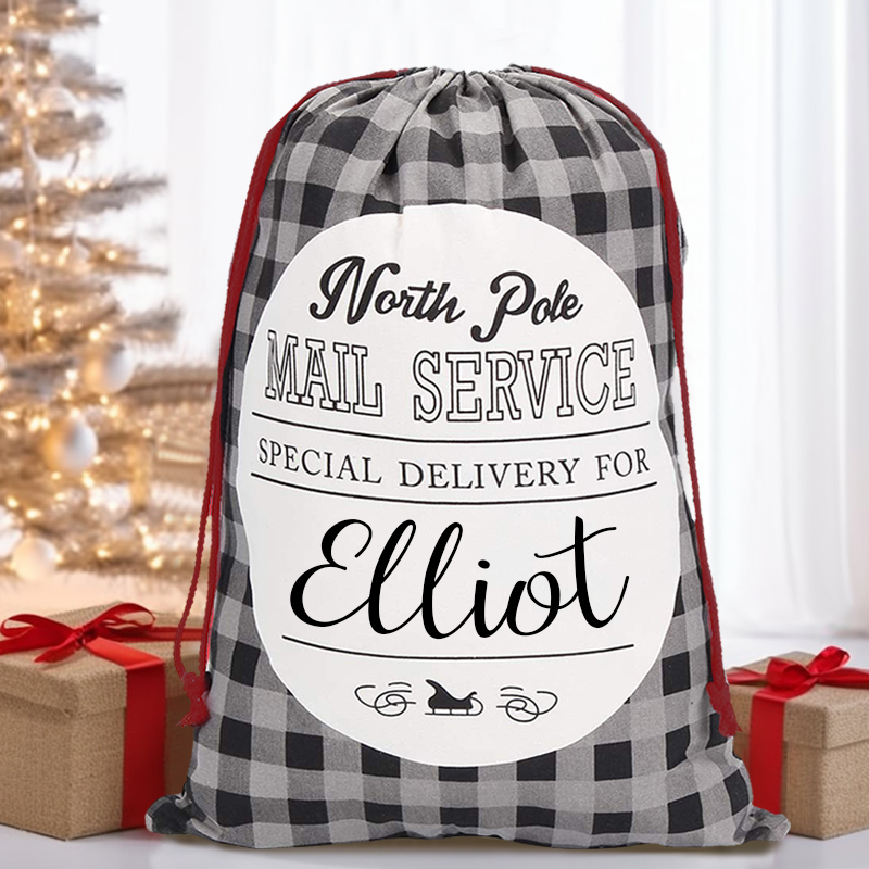 personalized Name Monogram Christmas Gift Plaid Sack