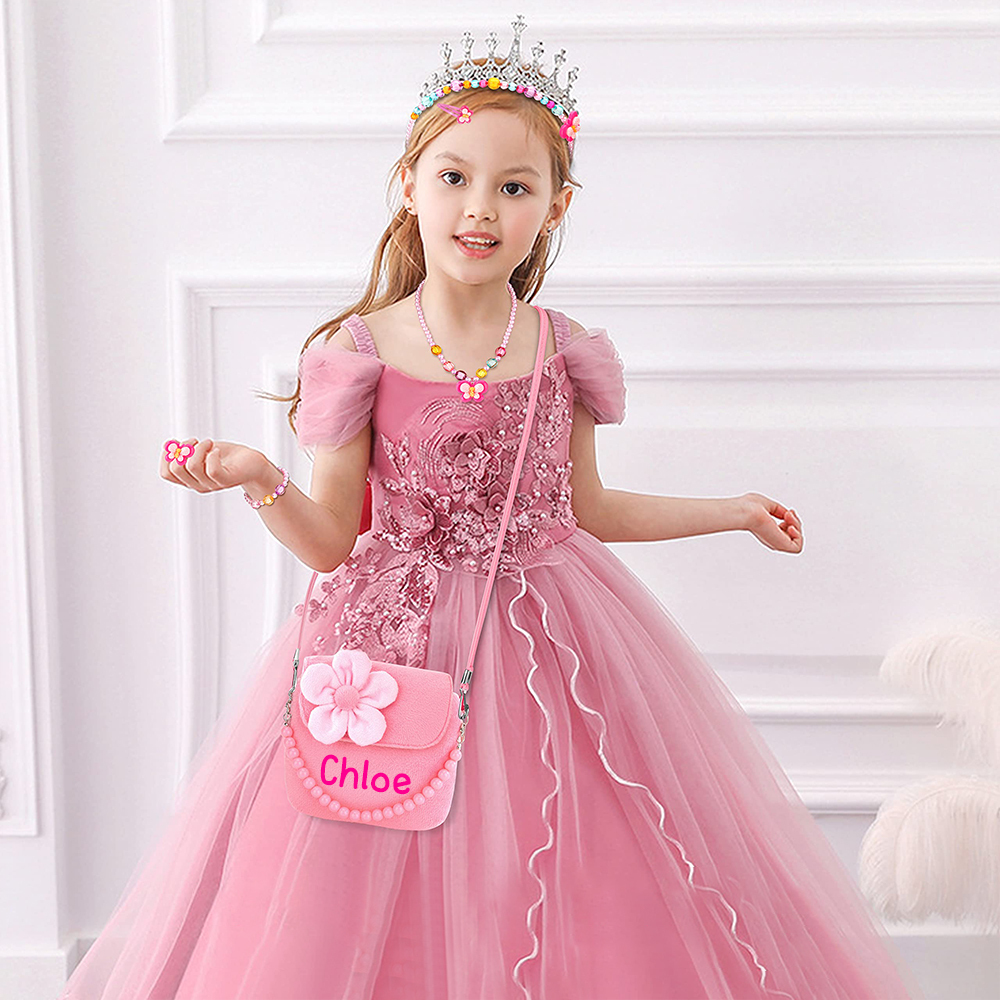 Personalized Girls Plush Handbags With Costume Jewelry Set