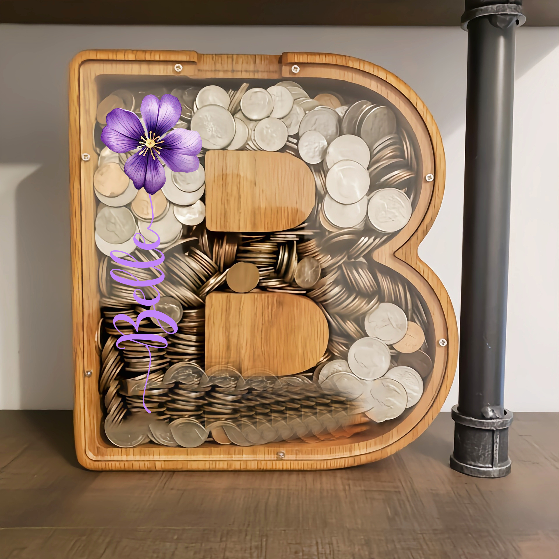 Personalized Kid Cute Wood Letter Birth Flower Money Boxes