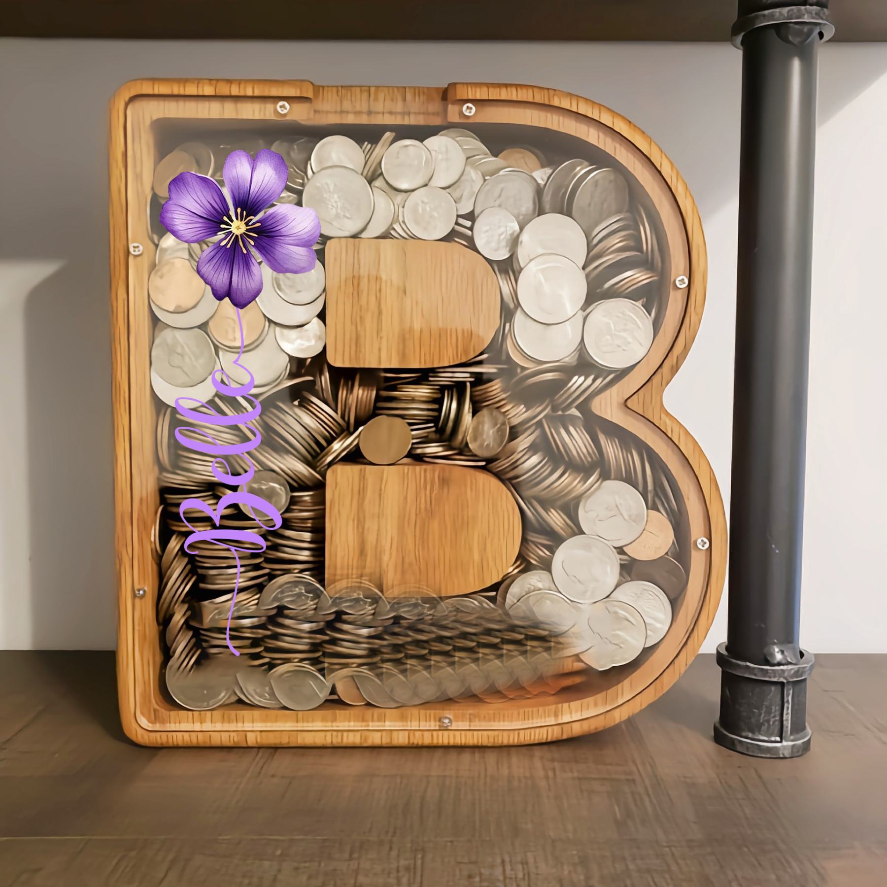 Personalized Kid Cute Wood Letter Birth Flower Money Boxes