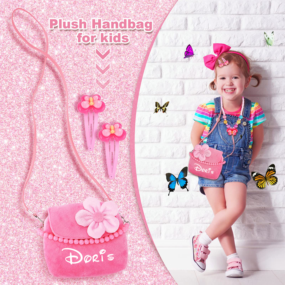 Personalized Girls Plush Handbags With Costume Jewelry Set