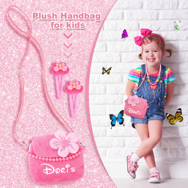 Personalized Girls Plush Handbags With Costume Jewelry Set