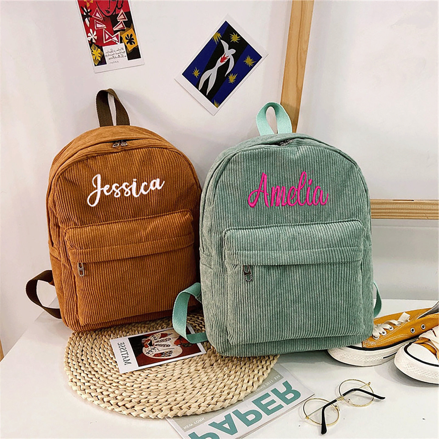 Personalized Embroidery Kid Corduroy Backpack