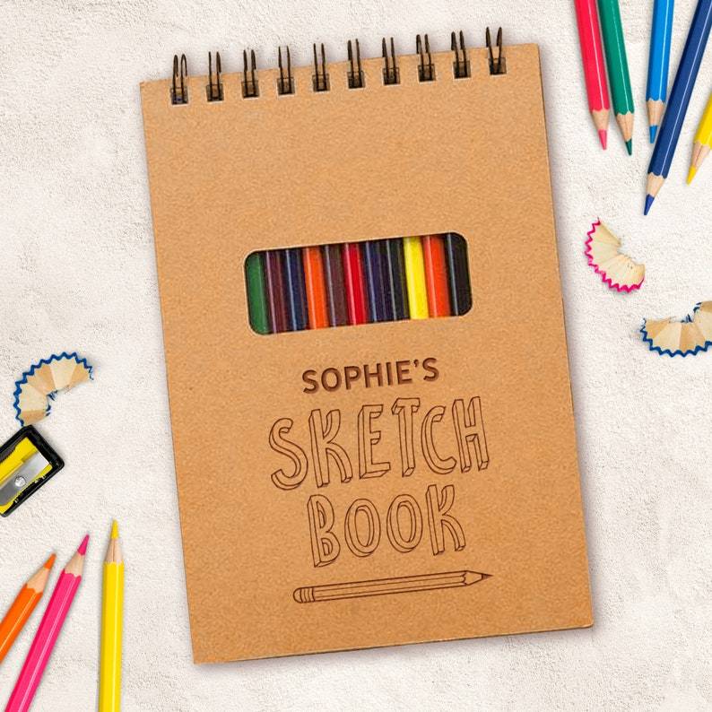 Personalized Sketchbook for Kids (Colored Pencils Included)