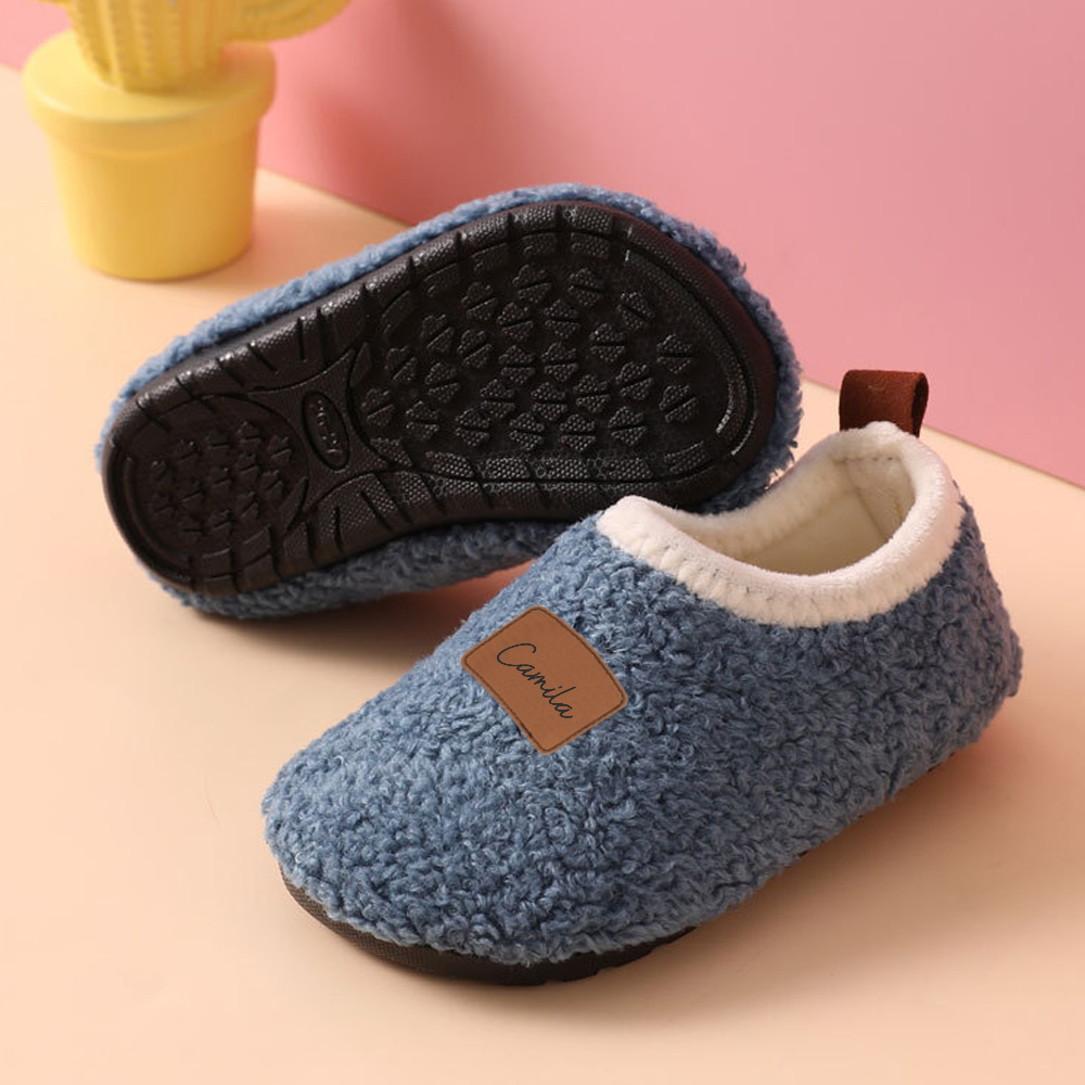 Personalized Kid Leather Patch Warm Plush Floor Sock Shoes 