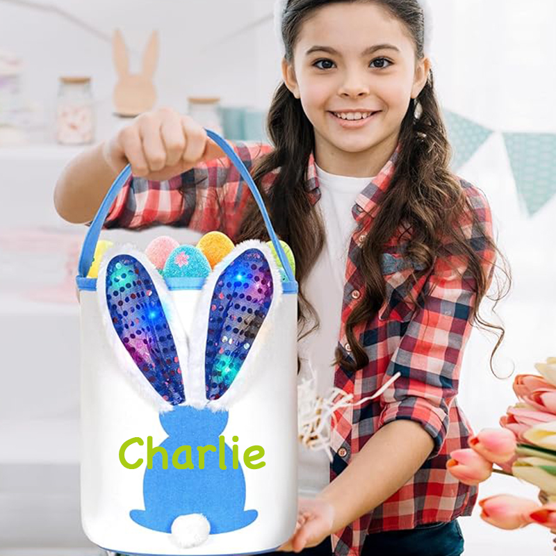 Personalized Kid Led Light Easter Bunny Basket