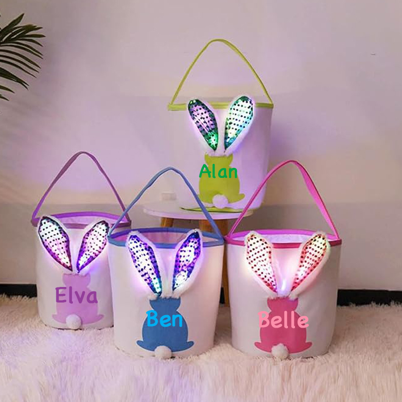 Personalized Kid Led Light Easter Bunny Basket