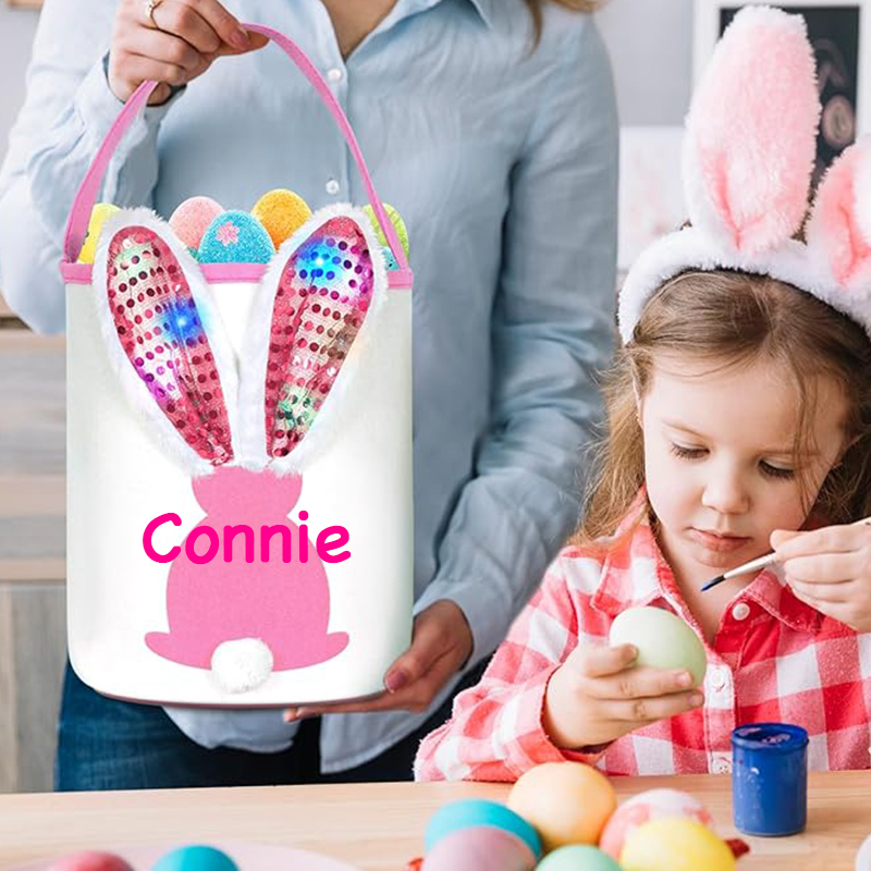 Personalized Kid Led Light Easter Bunny Basket