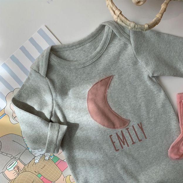 Personalized Kids Cozy Moon Sweatshirt Romper | inRomper10