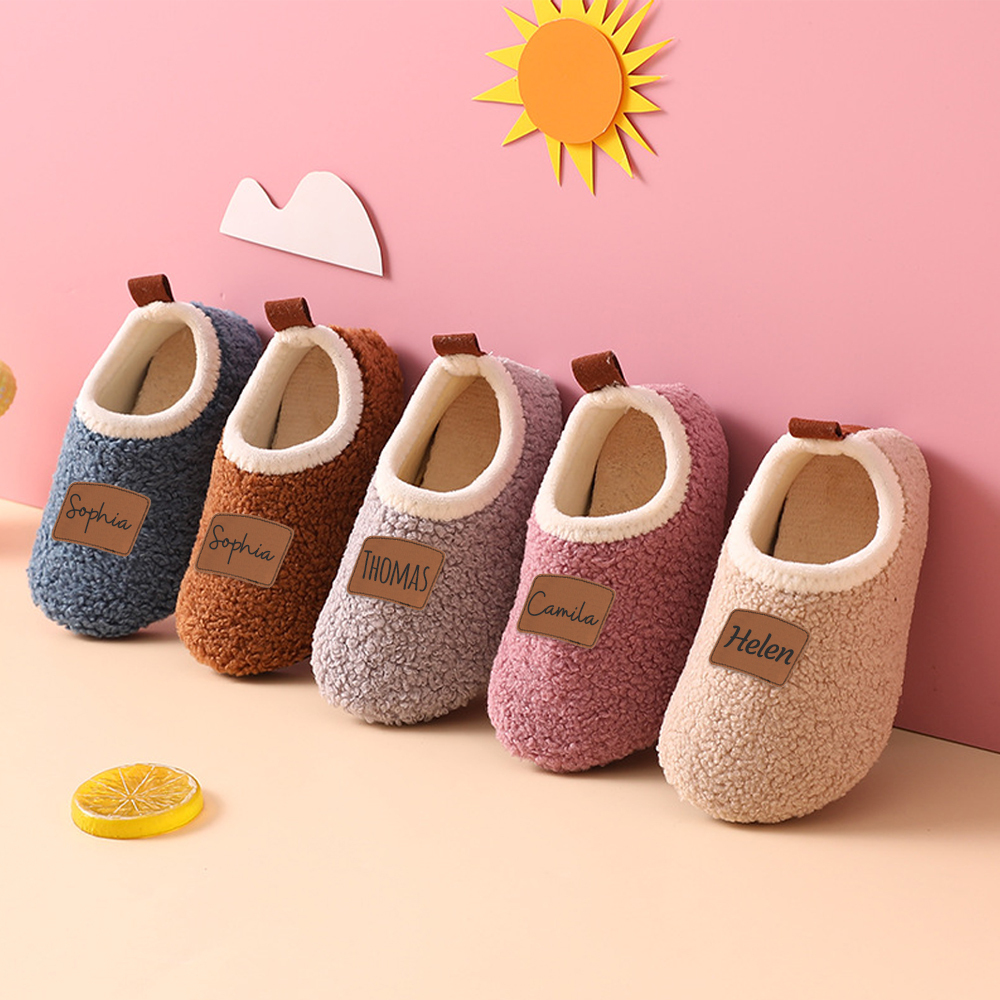 Personalized Kid Leather Patch Warm Plush Floor Sock Shoes 