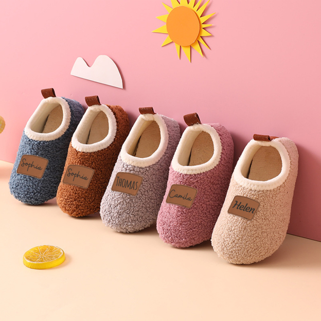 Personalized Kid Leather Patch Warm Plush Floor Sock Shoes 