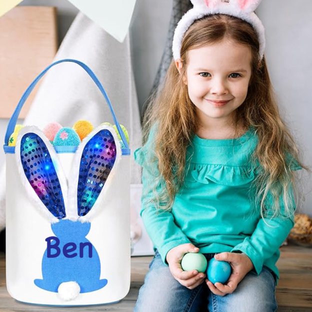 Personalized Kid Led Light Easter Bunny Basket
