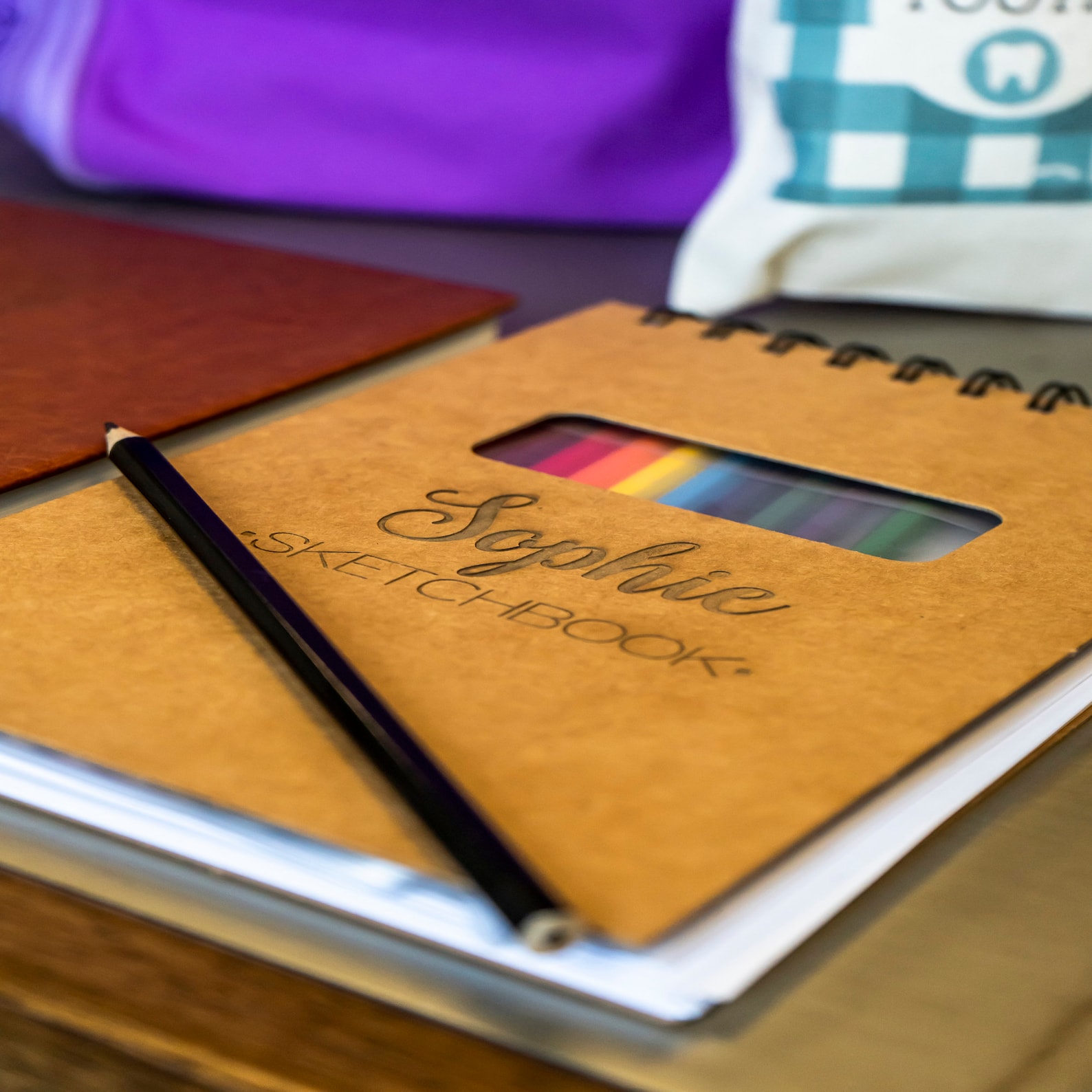 Personalized Sketchbook for Kids (Colored Pencils Included)