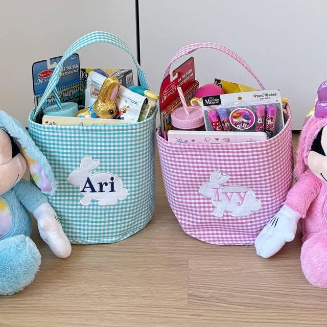 Personalized Easter Embroidered Bunny Basket 