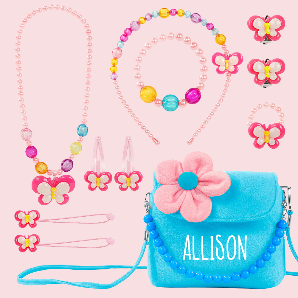 Personalized Girls Plush Handbags With Costume Jewelry Set
