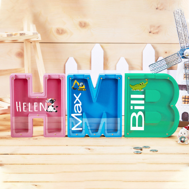Personalized Kid Cute Wood Letter Money Boxes