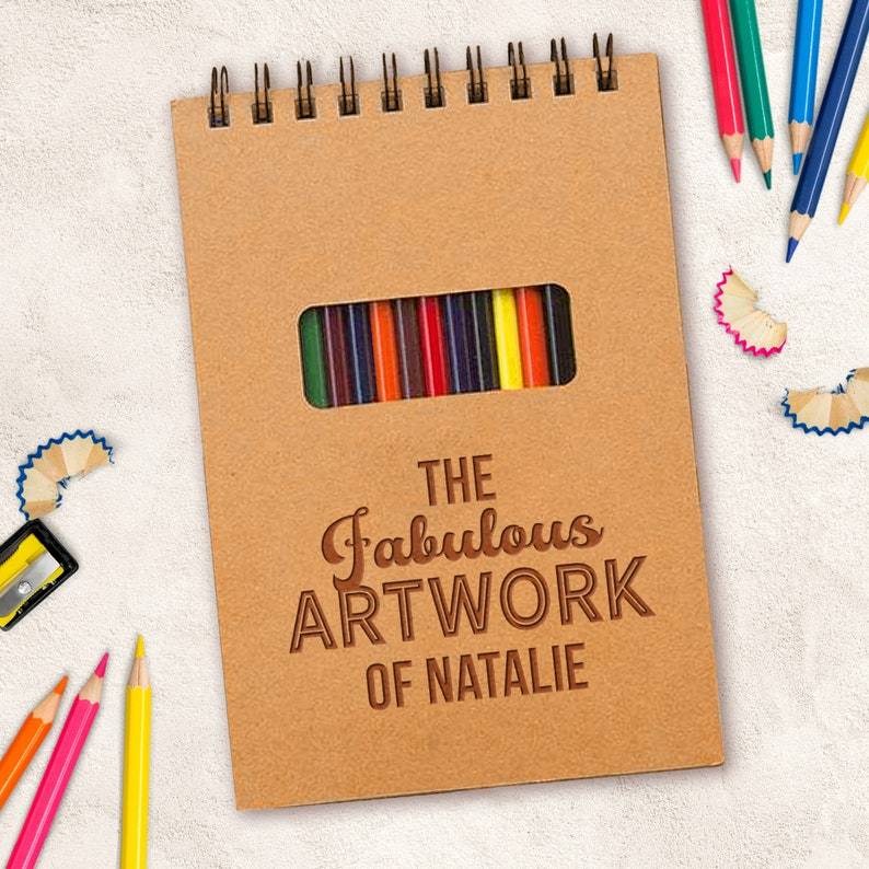 Personalized Sketchbook for Kids (Colored Pencils Included)
