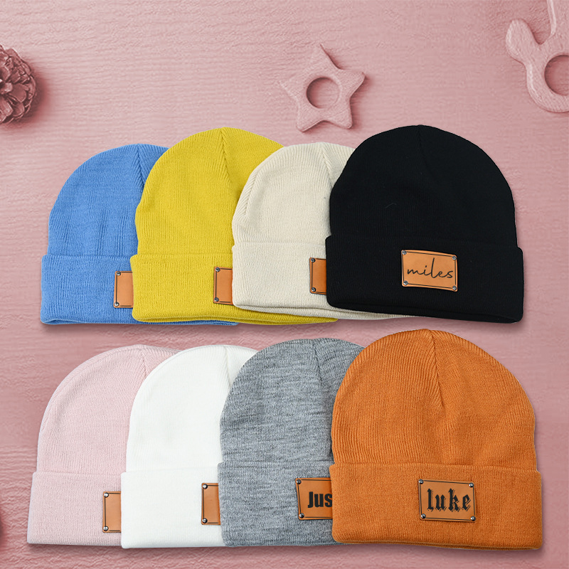 Personalized Leather Patch Kid & Adult Color Beanies for Comfort & Unique | HSKid23