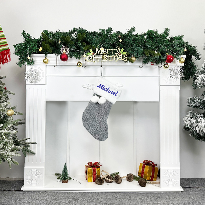 Personalized Knitted With Pom Pom Christmas Stocking
