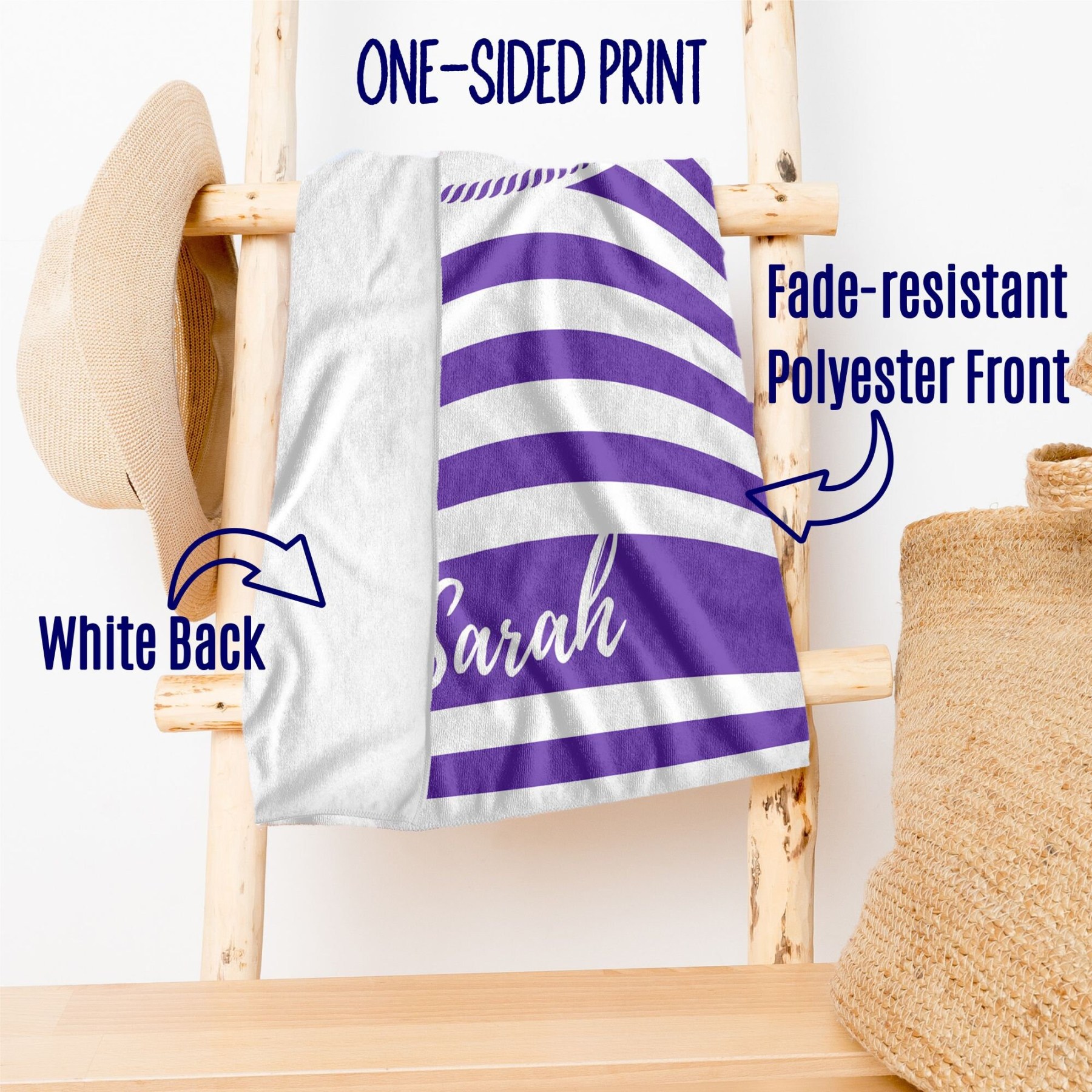 Personalized Striped Beach Towel with Anchor for Summer & Beach | KKTowel57