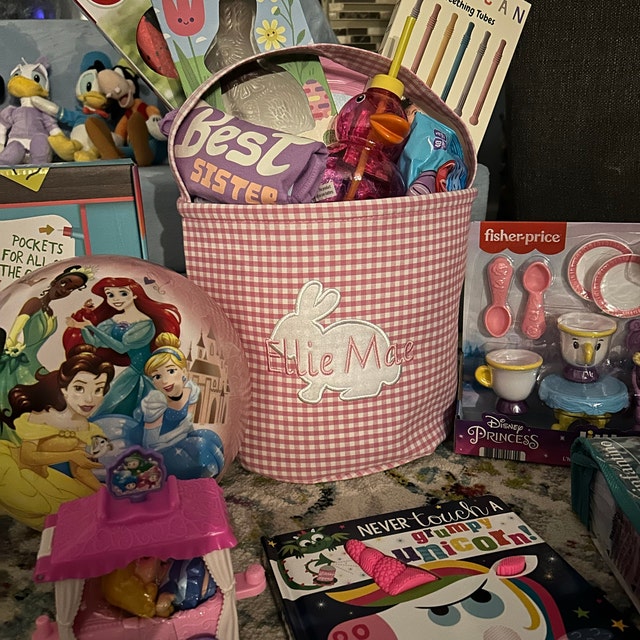 Personalized Easter Embroidered Bunny Basket 