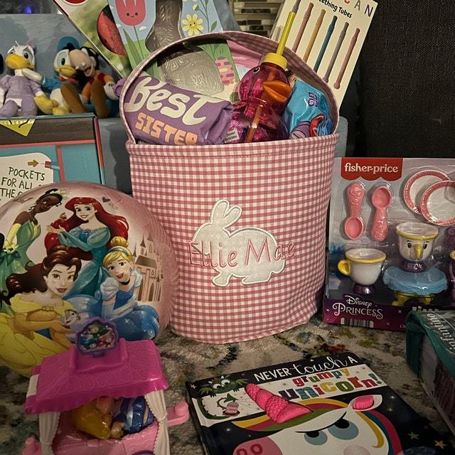 Personalized Easter Embroidered Bunny Basket 